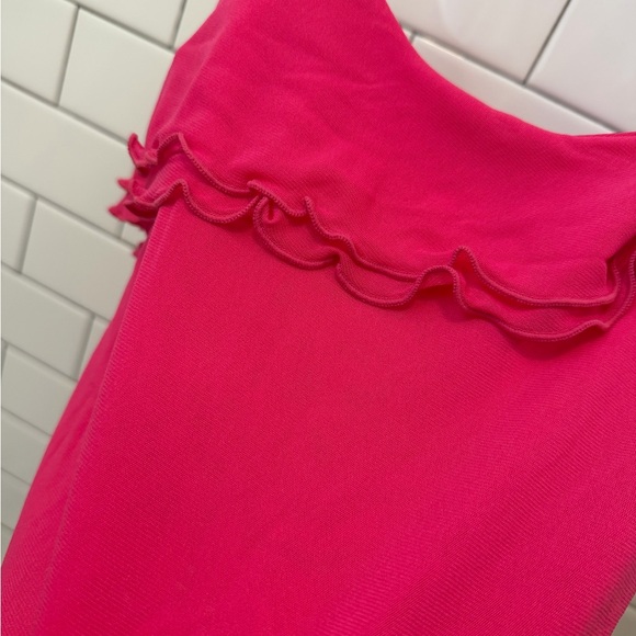 Free People Pink Ruffle Mesh Top large - Picture 5 of 6